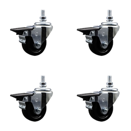 Service Caster 3 Inch Phenolic 10 MM Threaded Stem Caster Set with Brake SCC-TS20S314-PHS-PLB-M1015-4